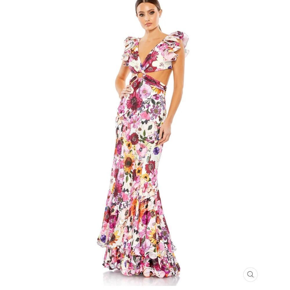 Mac Duggal 68107 Womens Floral Cut-Out Ruffle Sleeve Dress Gown - Picture 3 of 16
